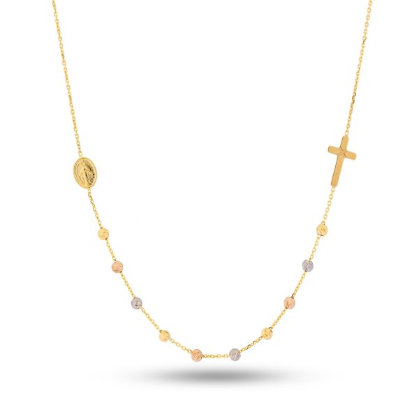 Homet 18K Gold Cross and Virgin Mary Bracelet