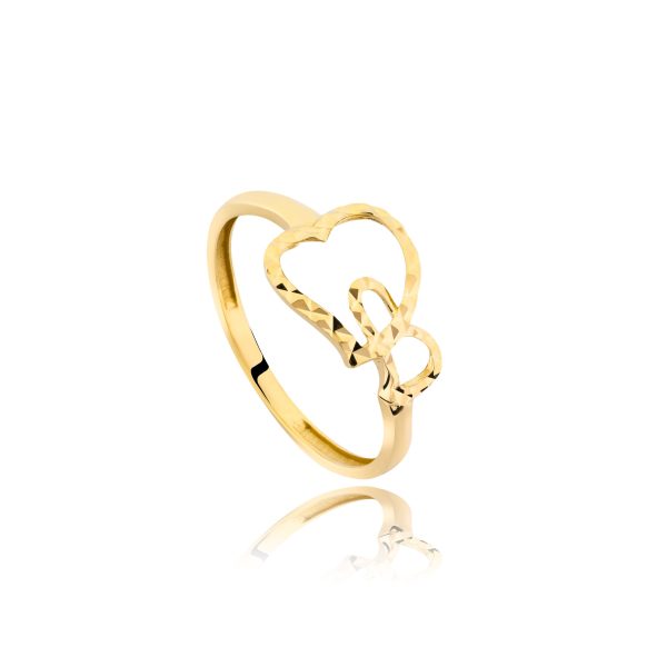 Lavin 18K Gold Textured Twin Hearts Ring